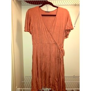 Faux Wrap Dress w Butterfly Sleeves & Skirt